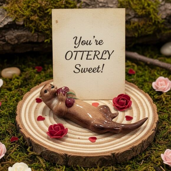 Vintage 1989 Hagen-Renaker Otter Figurine with Flowers – Walt Disney Miniature - Picture 1 of 9